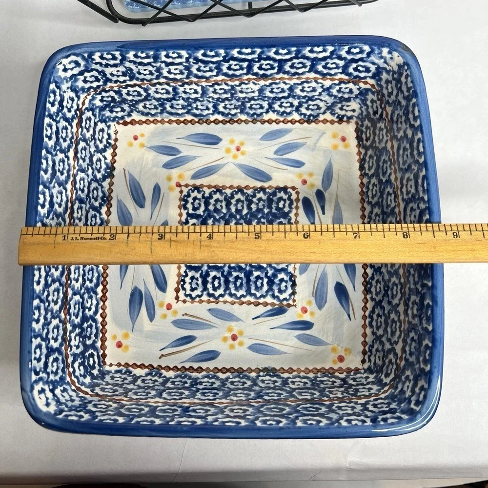 Temptations By Tara Old World Blue Casserole Dish Trivet Cooling Rack Lid 2 Qt‎